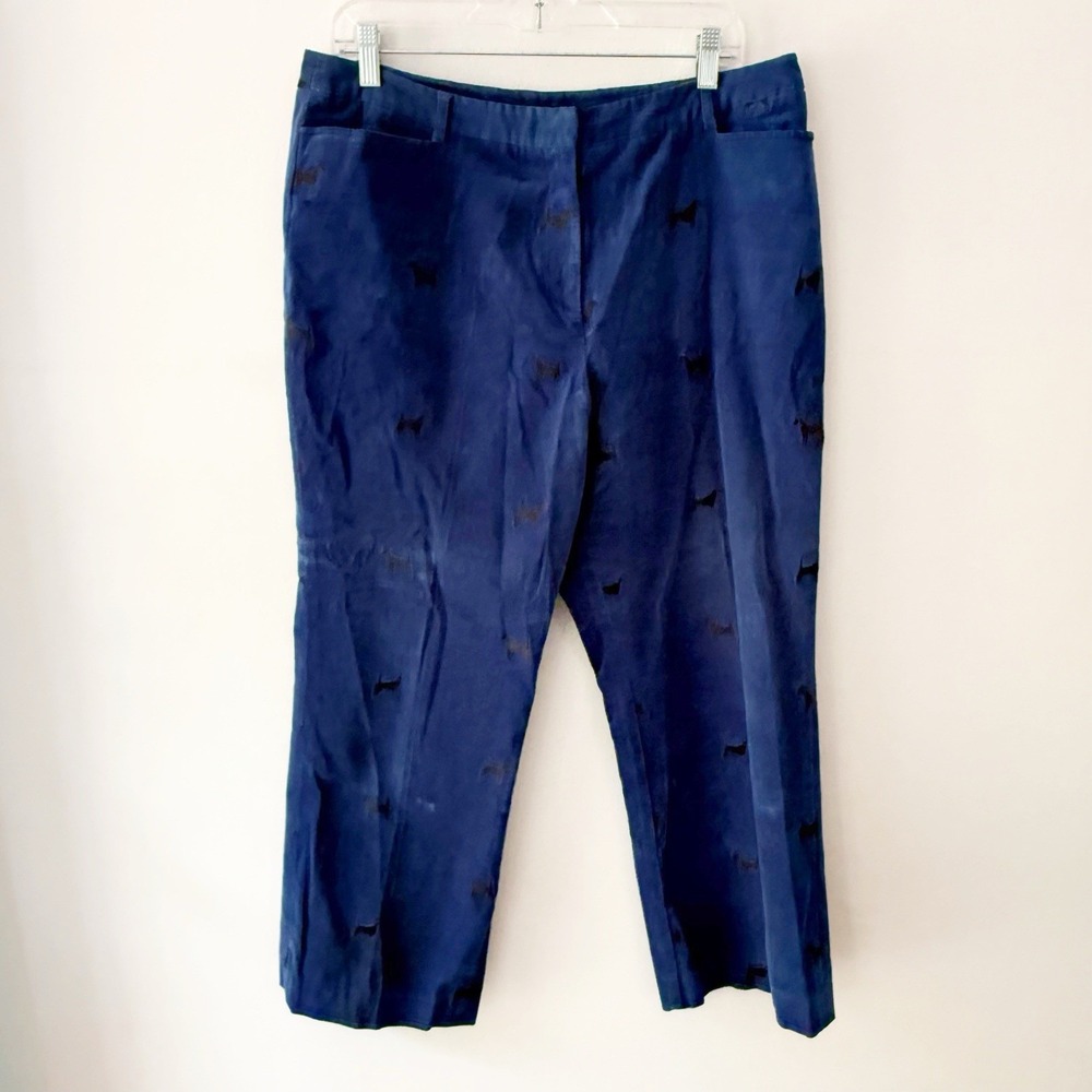 Lilly Pulitzer Pants Womens 14 Blue Corduroy Embroidered Dog Preppy Old Money